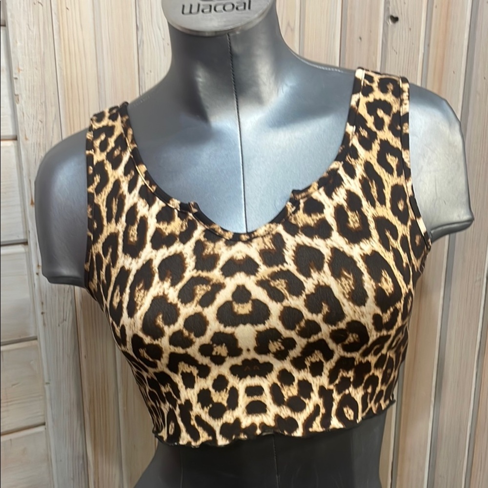 SHEIN Cream and Tan Crop Fitted Tank Top